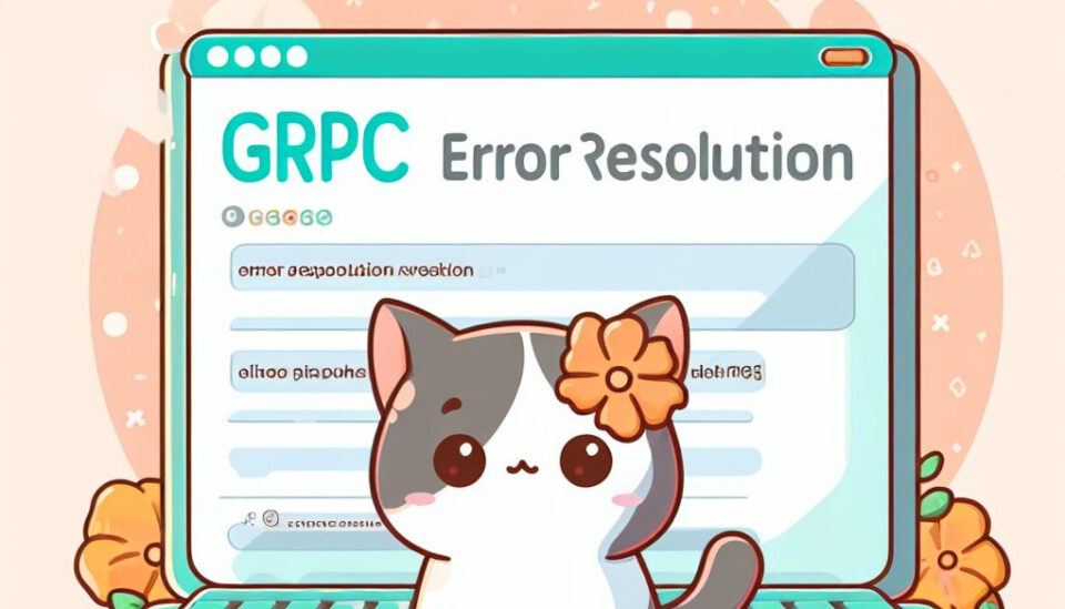 blogのヘッダー。grpc関連のエラー解決と猫